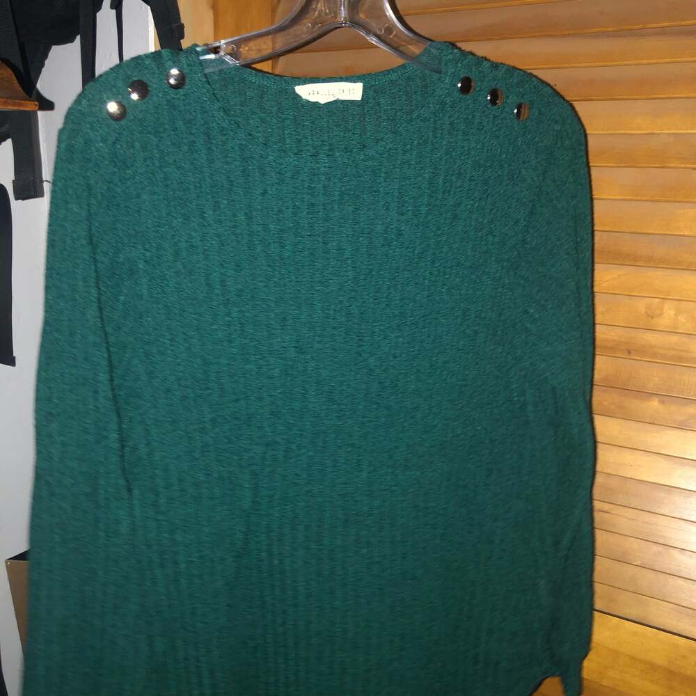 Parallel Skies Ribbed Button Rolled Sleeve Green Sweater